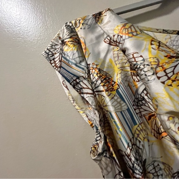 Like new. THE LIMITED Elegant Satin Dress. Gold undertones & butterfly designs. - Picture 3 of 11